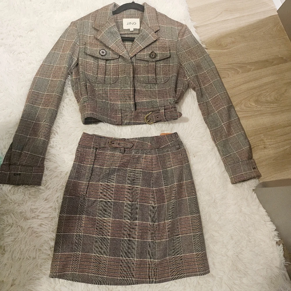 J.ING Lara Grey High-Waist Mini Plaid Skirt - XS / Grey – Matching Set Option - Picture 5 of 5